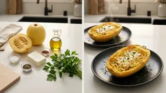 Pieczona dynia makaronowa z fetą – prosty obiad bez gotowania makaronu